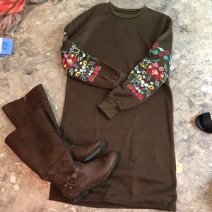 Hunter green, flower sweater dress